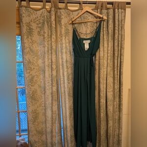 David's Bridal Double-Strap Georgette Bridesmaid Wrap Dress juniper color